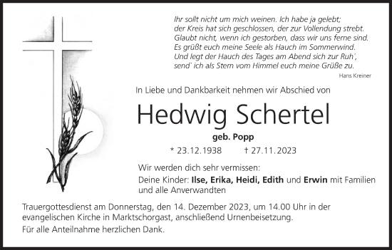 Anzeige von Hedwig Scherte von MGO