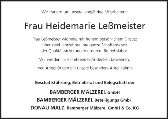 Anzeige von Heidemarie Leßmeister von MGO