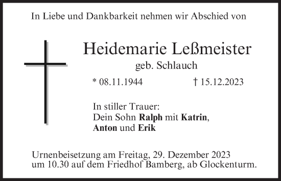 Anzeige von Heidemarie Leßmeister von MGO