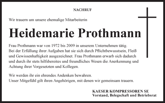 Anzeige von Heidemarie Prothmann von MGO