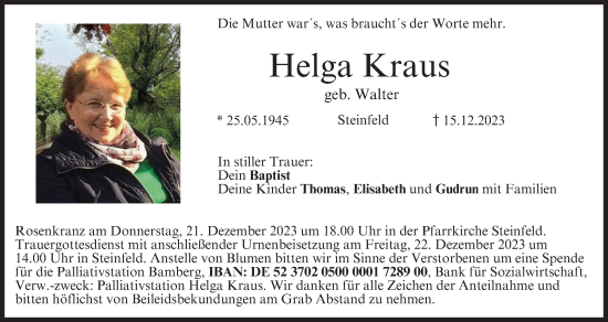 Anzeige von Helga Kraus von MGO
