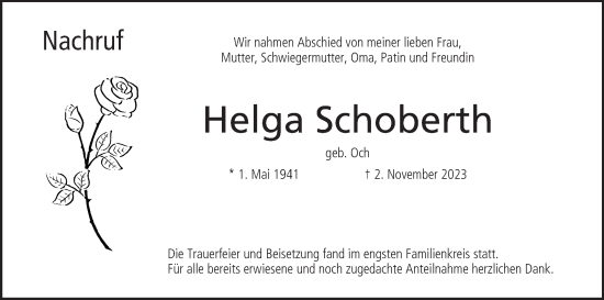 Anzeige von Helga Schoberth von MGO