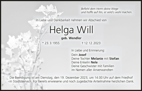 Anzeige von Helga Will von MGO