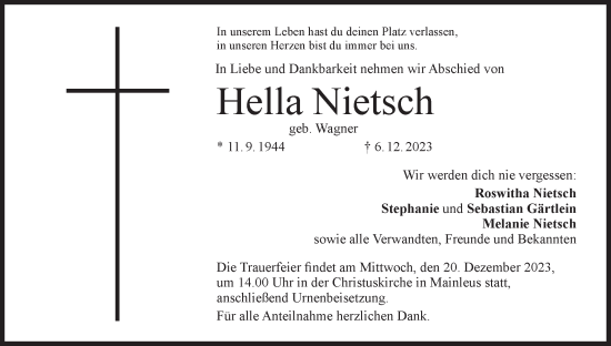 Anzeige von Hella Nietsch von MGO