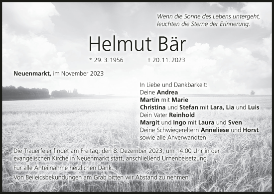 Anzeige von Helmut Bär von MGO