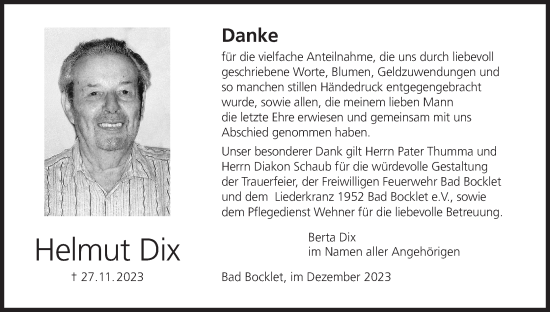 Anzeige von Helmut Dix von MGO