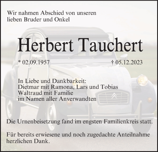 Anzeige von Herbert Tauchert von MGO