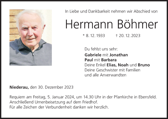 Anzeige von Hermann Böhmer von MGO