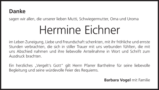 Anzeige von Hermine Eichner von MGO