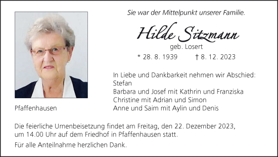 Anzeige von Hilde Sitzmann von MGO