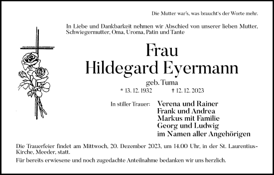 Anzeige von Hildegard Eyermann von MGO