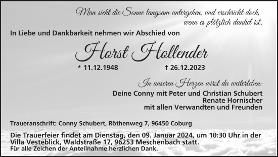 Anzeige von Horst Hollender von MGO