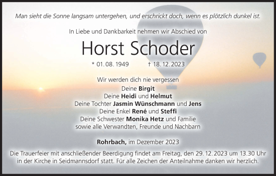 Anzeige von Horst Schoder von MGO