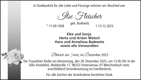 Anzeige von Ilse Fleischer von MGO