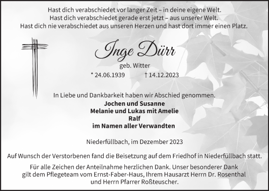 Anzeige von Inge Dürr von MGO