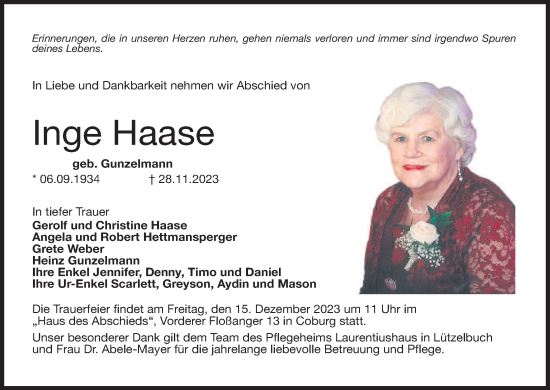 Anzeige von Inge Haase von MGO