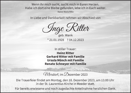 Anzeige von Inge Ritter von MGO