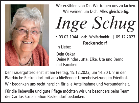 Anzeige von Inge Schug von MGO