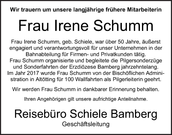 Anzeige von Irene Schumm von MGO
