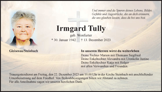 Anzeige von Irmgard Tully von MGO
