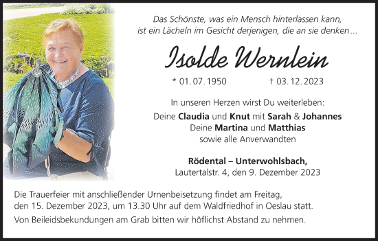 Anzeige von Isolde Wernlein von MGO