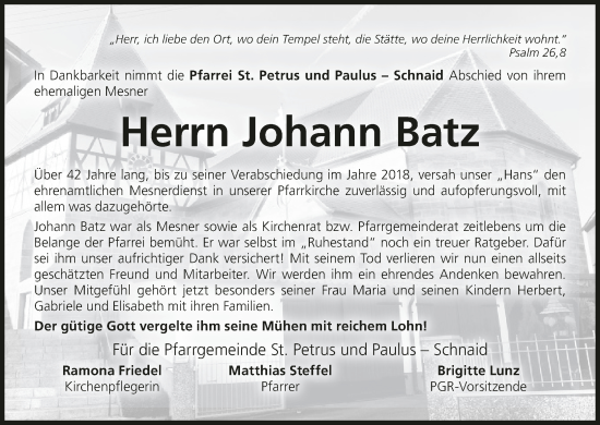 Anzeige von Johann Batz von MGO