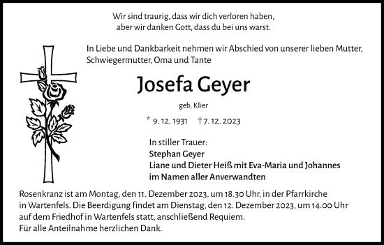 Anzeige von Josefa Geyer von MGO