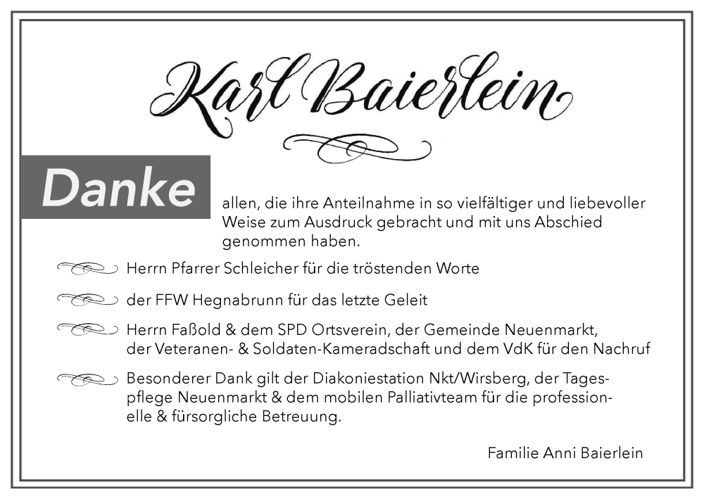  Traueranzeige für Karl Baierlein vom 16.12.2023 aus MGO