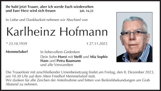 Anzeige von Karlheinz Hofmann von MGO