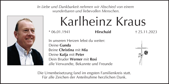 Anzeige von Karlheinz Kraus von MGO