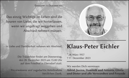 Anzeige von Klaus-Peter Eichler von MGO
