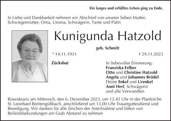 Anzeige von Kunigunda Hatzold von MGO