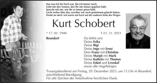 Anzeige von Kurt Schobert von MGO