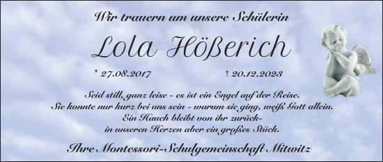 Anzeige von Lola Hößerich von MGO