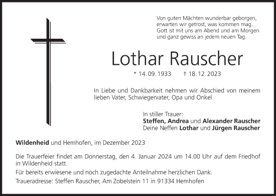 Anzeige von Lothar Rauscher von MGO