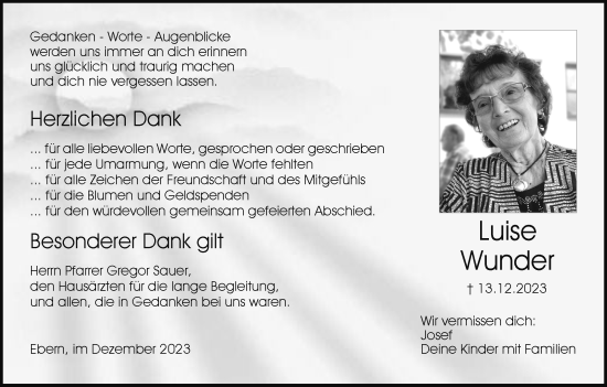 Anzeige von Luise Wunder von MGO