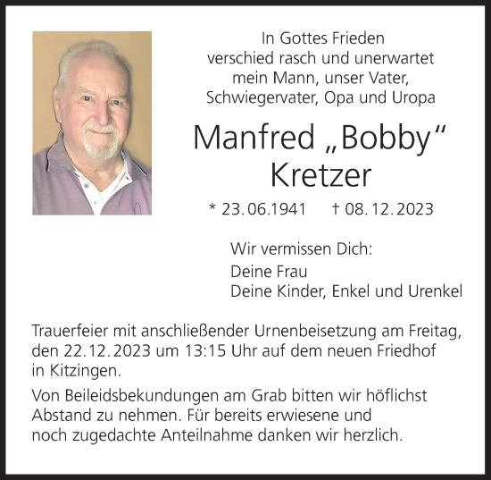 Anzeige von Manfred Kretzer von MGO