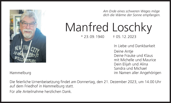 Anzeige von Manfred Loschky von MGO