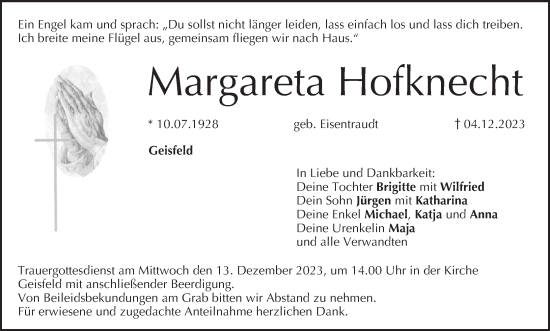 Anzeige von Margareta Hofknecht von MGO