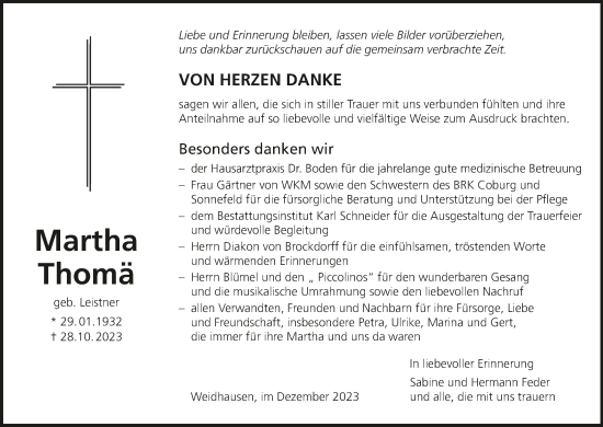 Anzeige von Martha Thomä von MGO