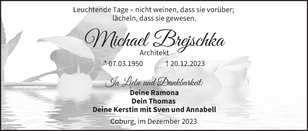  Traueranzeige für Michael Brejschka vom 30.12.2023 aus MGO