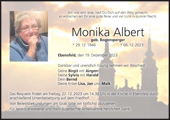 Anzeige von Monika Albert von MGO