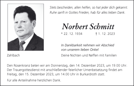 Anzeige von Norbert Schmitt von MGO