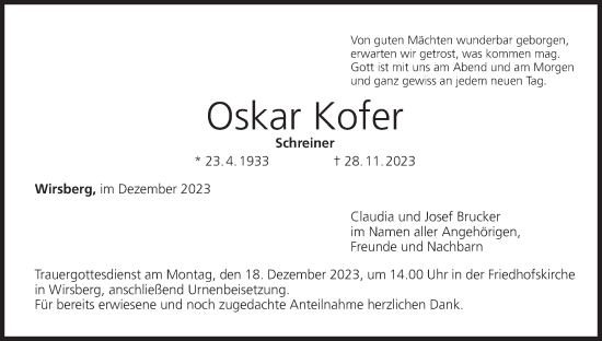 Anzeige von Oskar Kofer von MGO