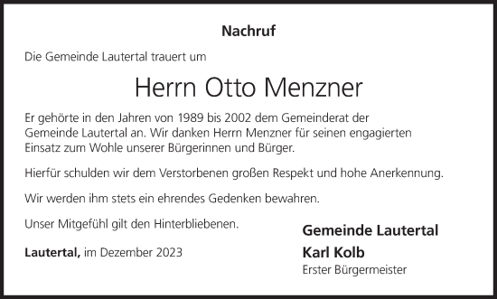 Anzeige von Otto Menzner von MGO