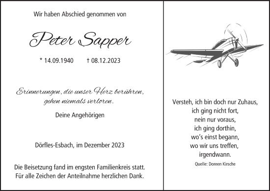 Anzeige von Peter Sapper von MGO