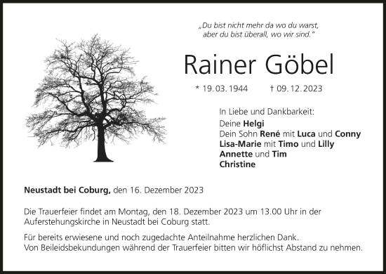 Anzeige von Rainer Göbel von MGO
