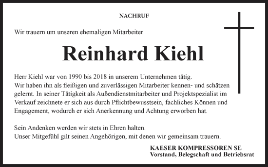 Anzeige von Reinhard Kiehl von MGO