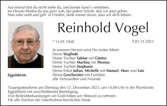 Anzeige von Reinhold Vogel von MGO