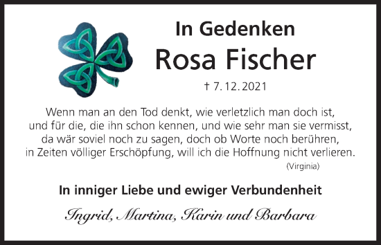 Anzeige von Rosa Fischer von MGO